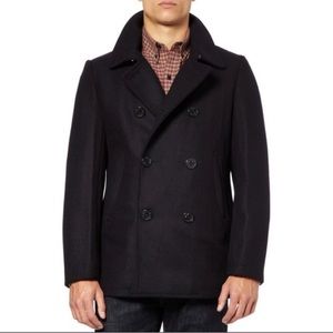 J. Crew Mens Baywater Military Stadium Cloth Black Wool Pea Coat Size Medium